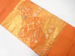 扇に花鳥模様織り出し　名古屋帯